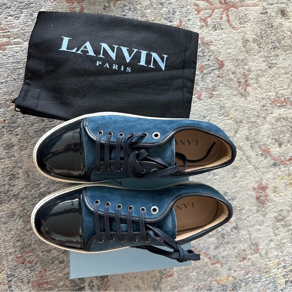 Lanvin
Men's Patent-Toe Suede Sneaker, Dark Turquoise. Size 8US - Picture 4 of 15